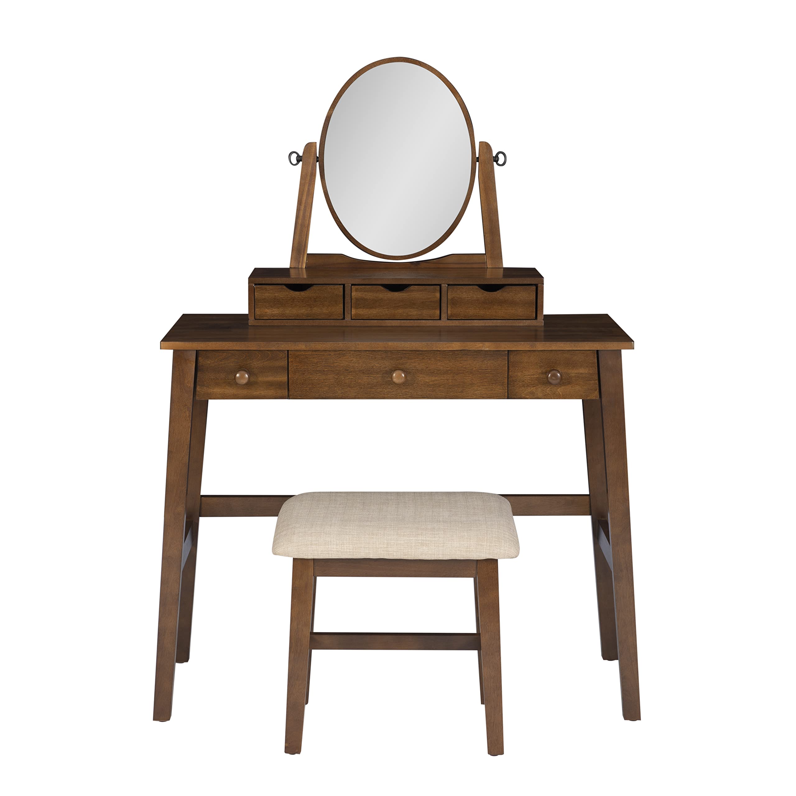 Linon MidCentury Walnut Upholstered Seat Beverly Vanity Set, Medium