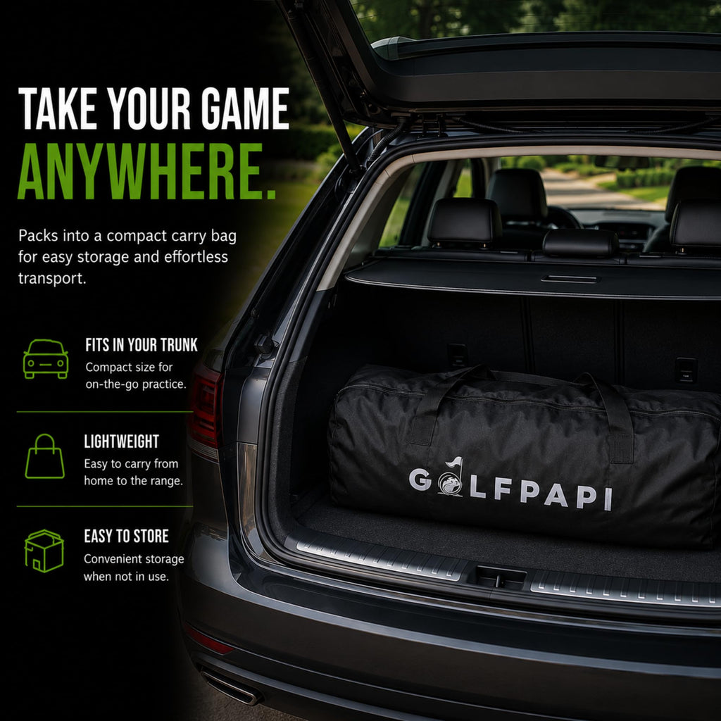 GOLF PAPi Mobile Golf Simulator Net – 10ft Compact Practice Net with Steel Frame & Impact Screen – Indoor & Outdoor Golf Training for Backyard, Garage & Home Sim Setup