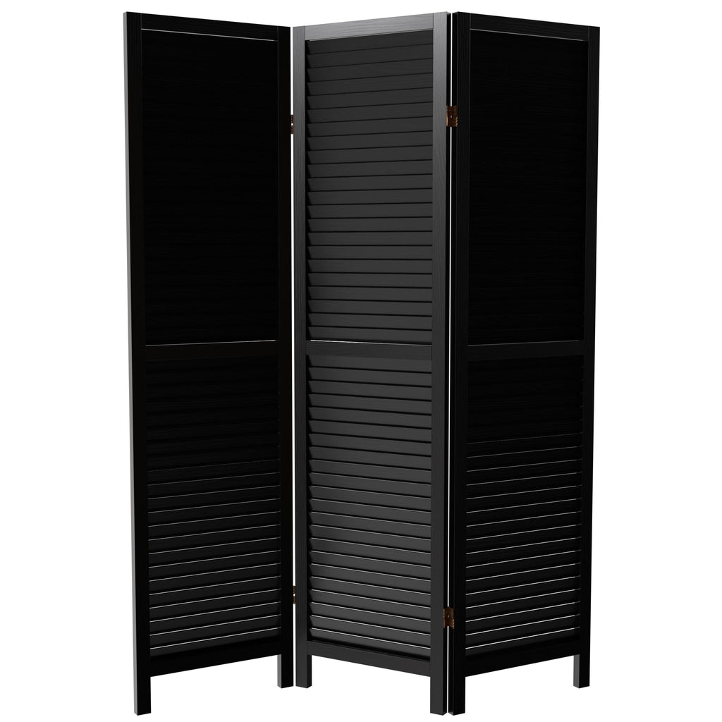Red Lantern 6 ft. Tall Wooden Louvered Room Divider Black 3 Panel