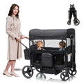 Voupou Wagon Stroller for 2 Kids,Push Pull Wagon with Adjustable Handle, Folding Wagon with Canopy & Mosquito Net, All-Terrain Wheels,Cup Holder & Snack Tray,Storage&Mom Bag,for Camping Beach Travel
