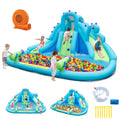 BOUNTECH Inflatable Water Slide Park with Dinosaur, Double Slides Water Park Bounce House w/Climbing Wall, Bouncy Castle with Blower for Outdoor Backyard, Blow up Water Slides Inflatables for Big Kids