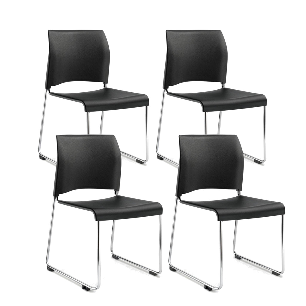 OEF Furnishings OEF8810-11-10/4 Commercial Stack Chair (Hard Plastic Seat and Back, Black, Chrome Frame, 4-Pack)