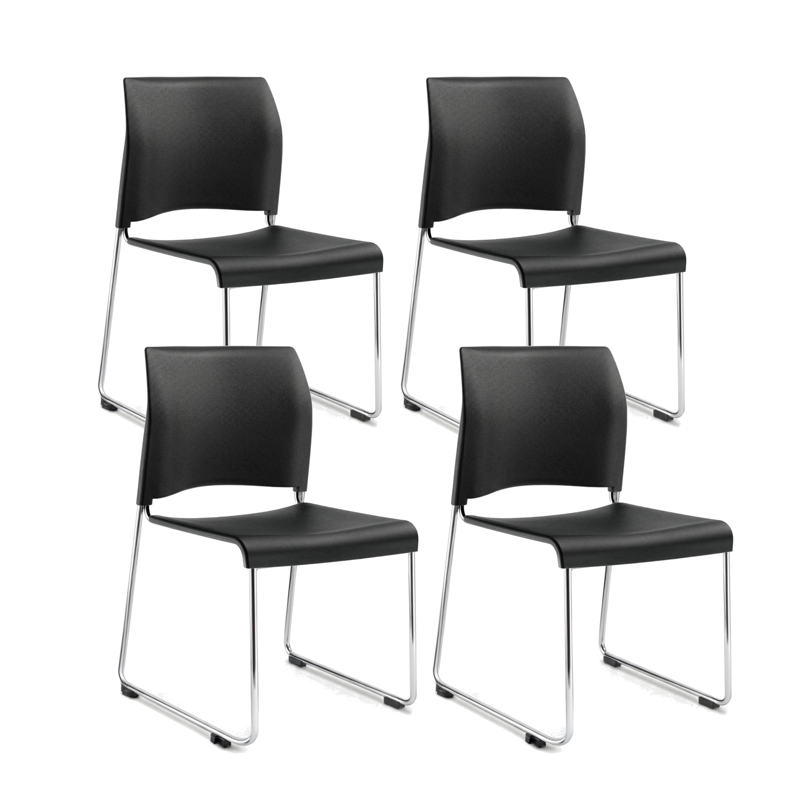 OEF Furnishings OEF8810-11-10/4 Commercial Stack Chair (Hard Plastic Seat and Back, Black, Chrome Frame, 4-Pack)