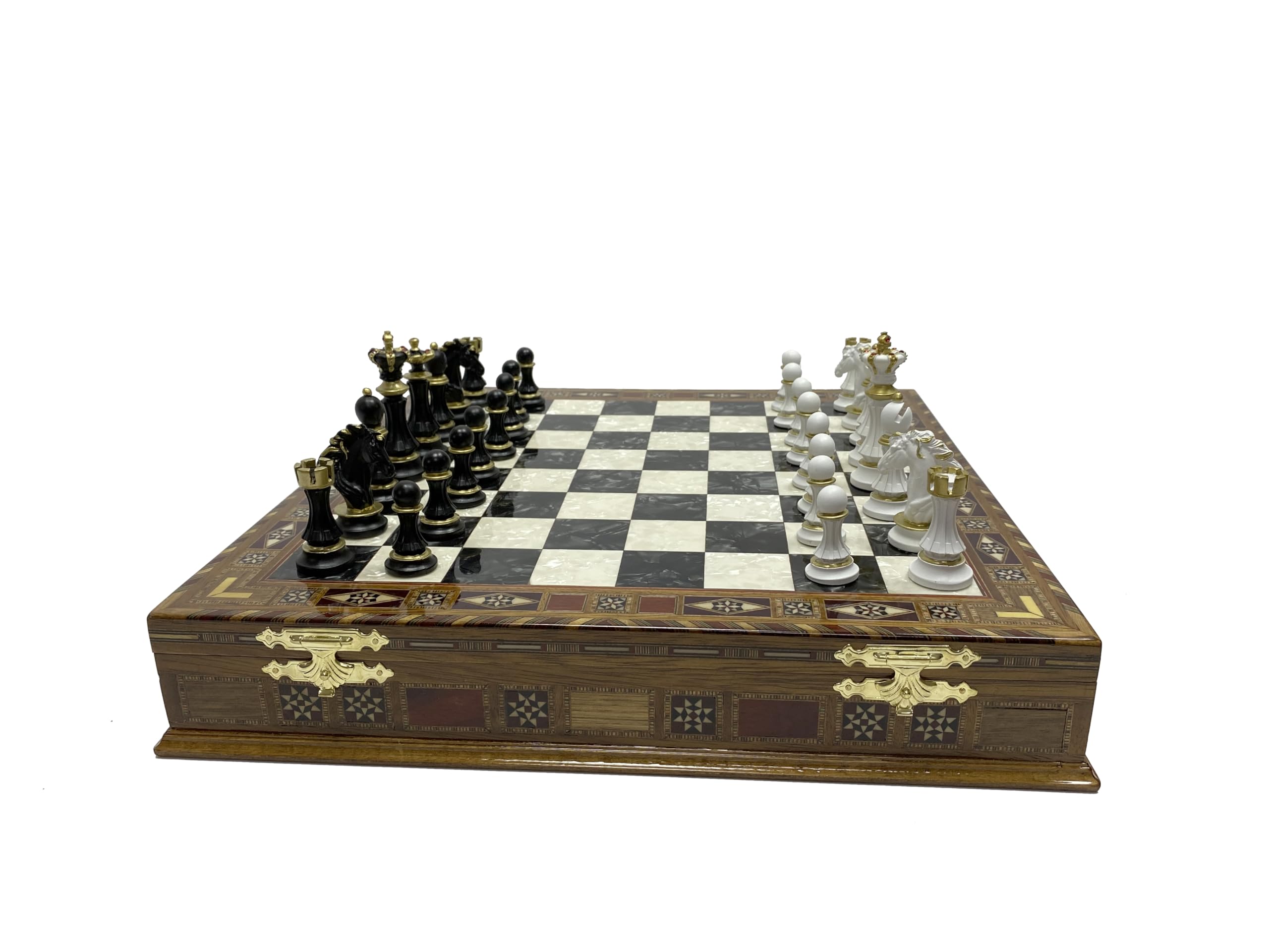 Antochia Crafts 16.5 Inches Large Chess Set - Wooden Chess Board with Mosaic Details and Legendary Hand Painted Luxury Chess Pieces (Black)