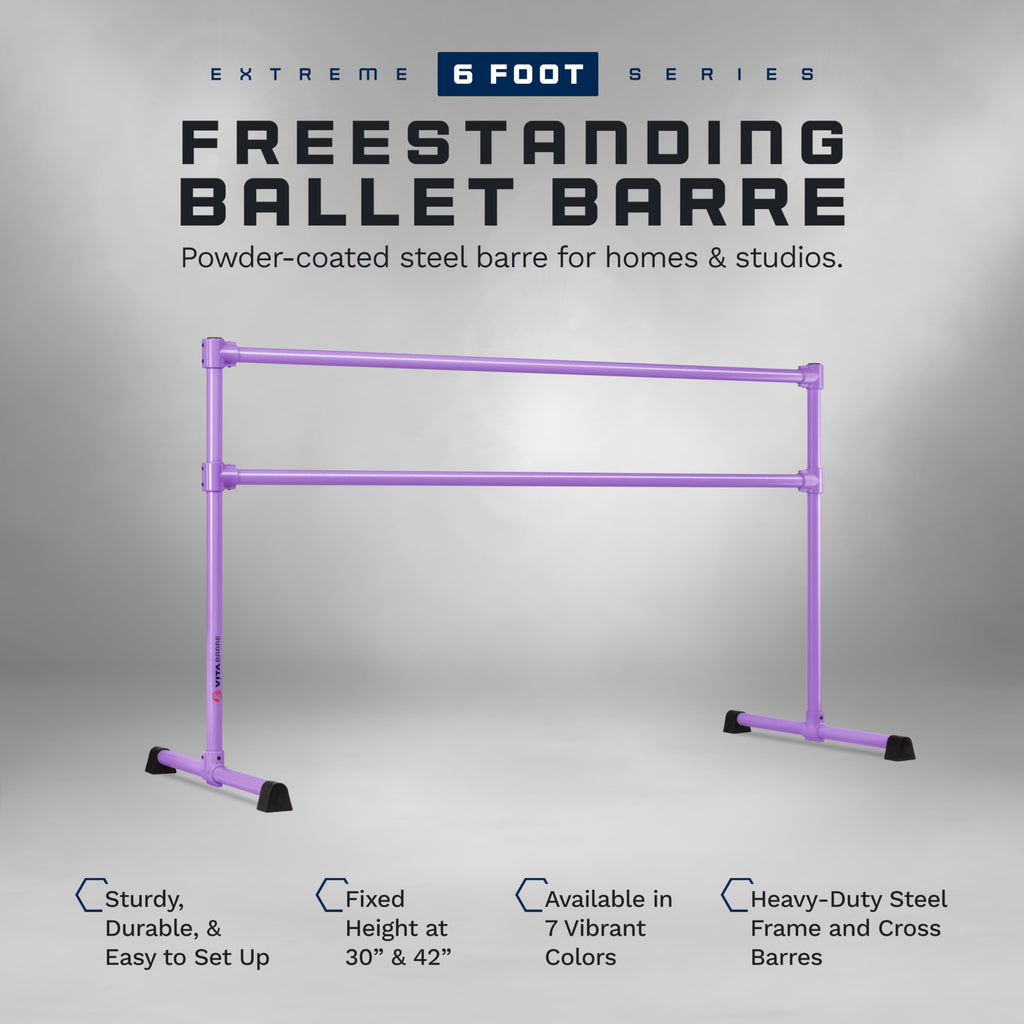 VITA Barre Portable Freestanding Double Ballet Barre, Extreme, 6 Ft Bars, Purple, Steel | Fixed Height, Made in USA, Home or Gym Exercise Equipment for Kids & Adults | Dance, Fitness, Pilates