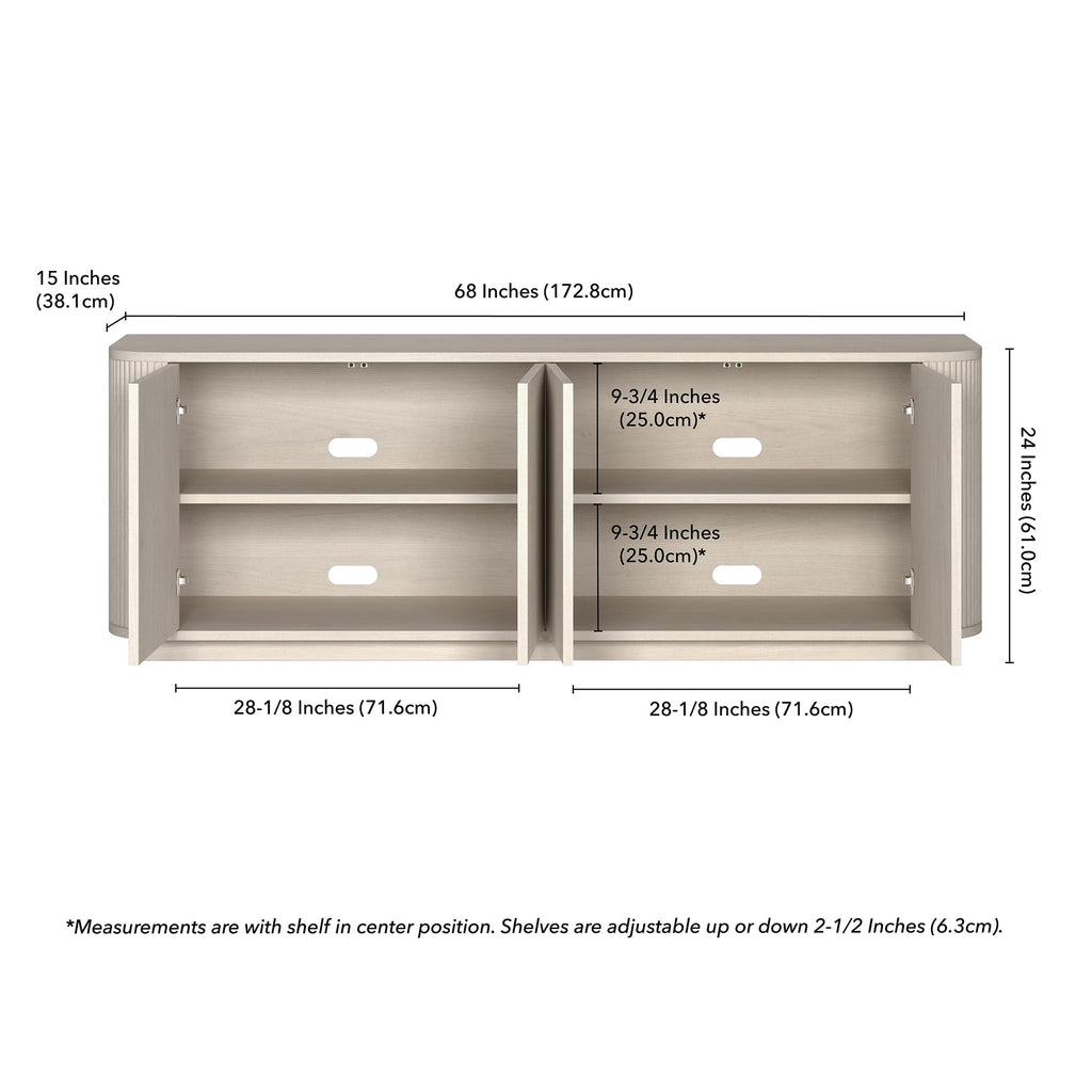 Henn&Hart Fluted TV Stand for TVs up to 75" with 2 Storage Cabinets with an Adjustable Shelf for Living Room, Family Room, or Office, Beech White