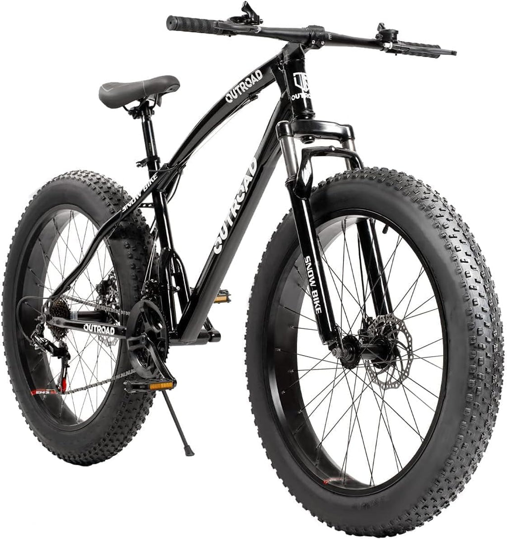 MarKnig 26 inch Fat Tire Mountain Bike with 4 inch Knobby Tires, 21 Speed MTB with Dual Disc Brake for Adults, Anti-Slip Bicycle, Black