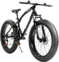 MarKnig 26 inch Fat Tire Mountain Bike with 4 inch Knobby Tires, 21 Speed MTB with Dual Disc Brake for Adults, Anti-Slip Bicycle, Black