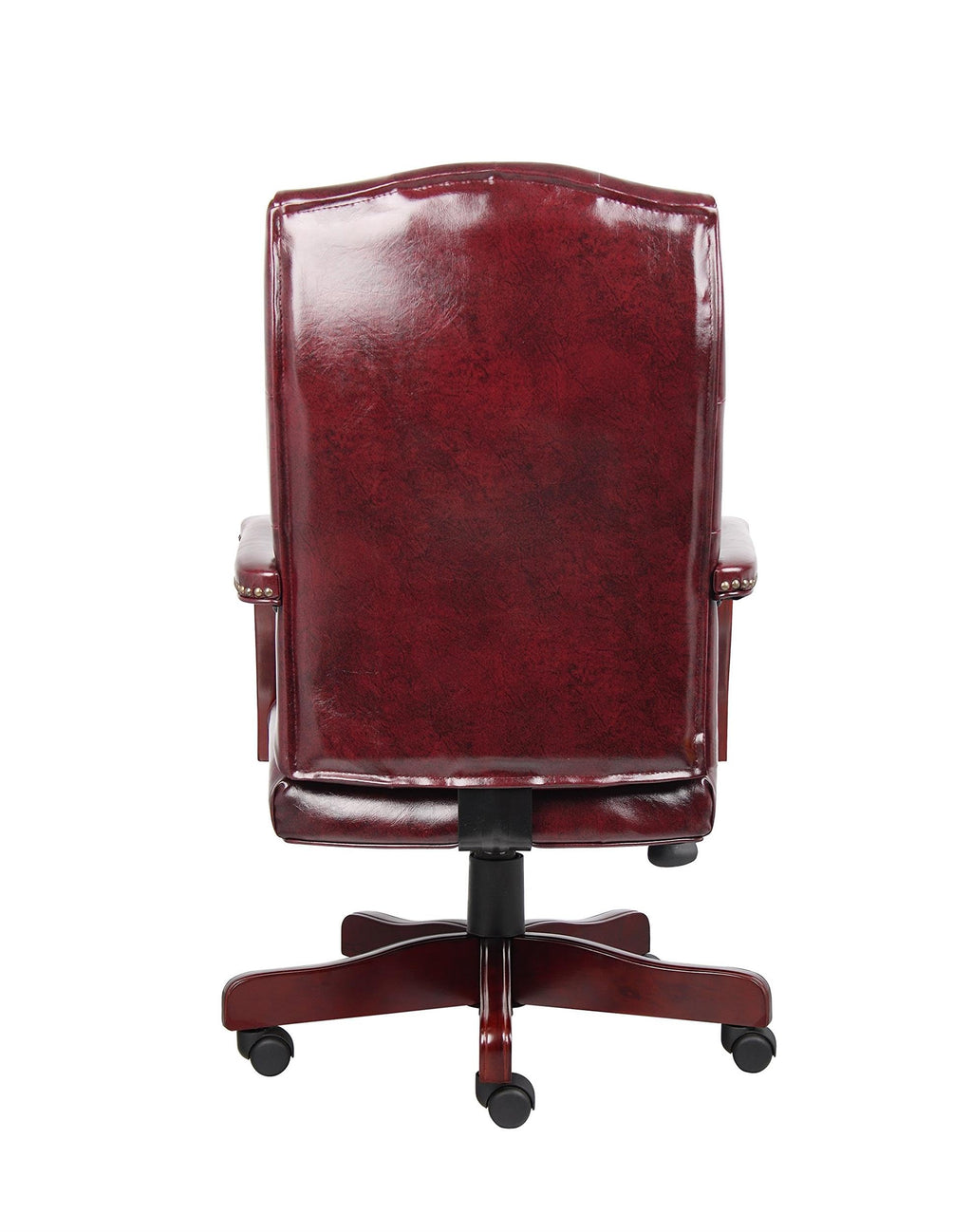 Pemberly Row High Back Executive Chair, Faux Leather with Tufted Design, Oxblood Finish, Mahogany Wood Frame, Height Adjustable with Rolling Casters, Padded Armrests, Office Chair 27" W x 28" D x