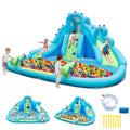 BOUNTECH Inflatable Water Slide Park with Dinosaur, Double Slides Mega Water Park Bounce House with Climbing Wall, Bouncy Castle for Outdoor Backyard, Blow up Water Slides Inflatables for Big Kids