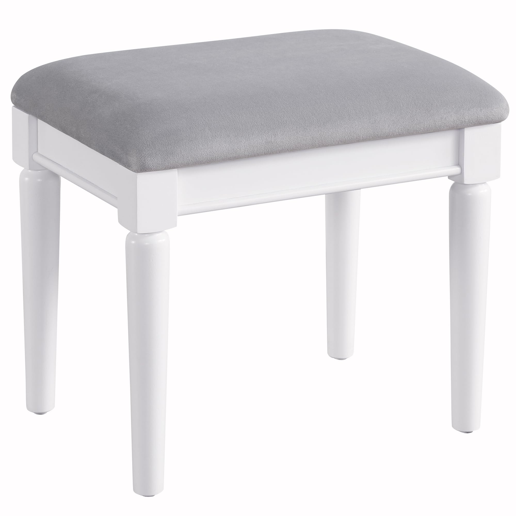 24/7 Shop at Home Nyx Traditional 3-Piece Wood 5 Drawers Makeup Vanity Table, Tri-Fold Mirror and Stool Set with Jewelry Storage, 7 Shelves, Padded Seat for Bedroom, Dressing Room, White and Gray