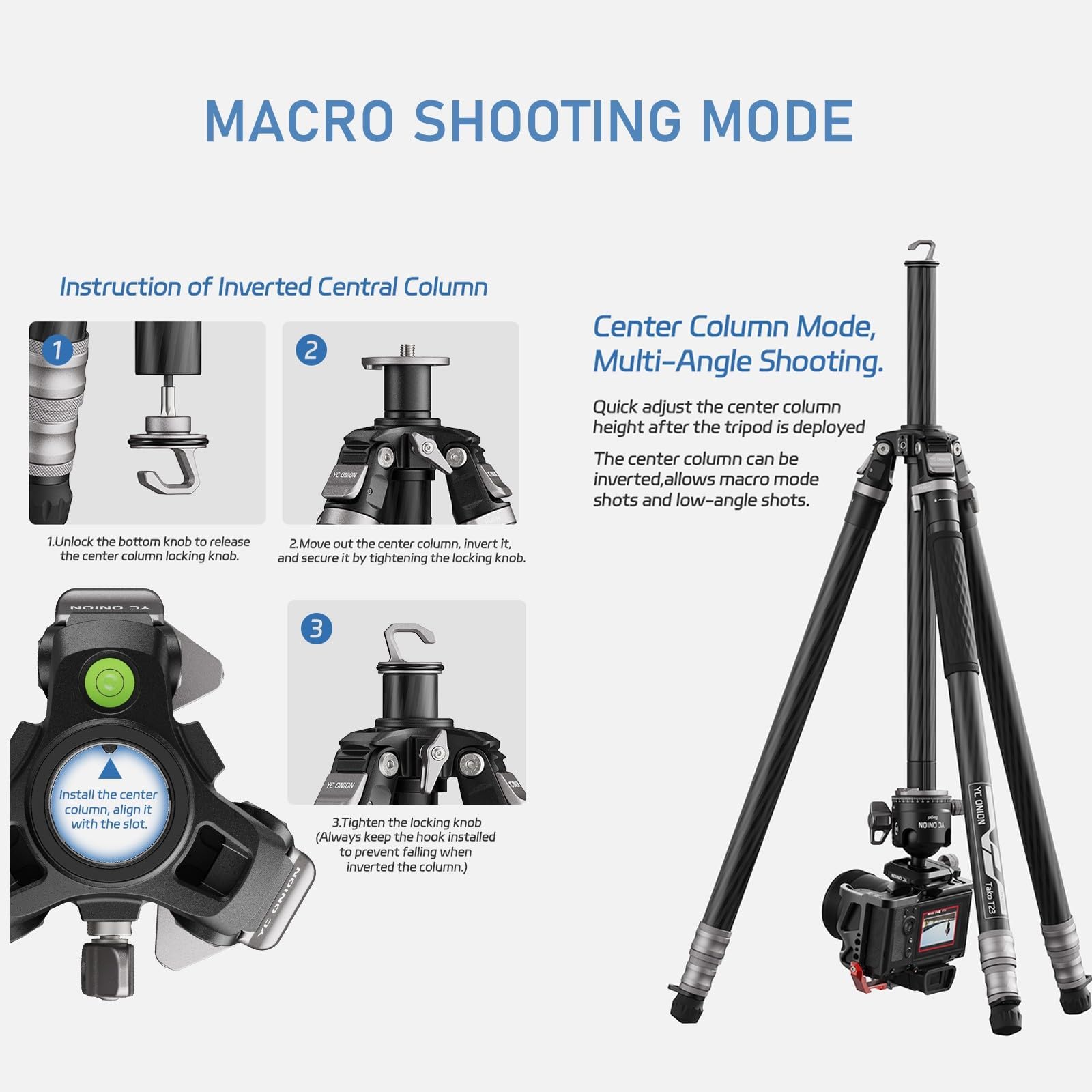 YC Onion Tako T23 Carbon Fiber Tripod with BC44 Ball Head I 10kg Load I One-Flip Quick Release I 1825mm Max Height I Dust-Proof Joints for Low-Angle/Macro Photography