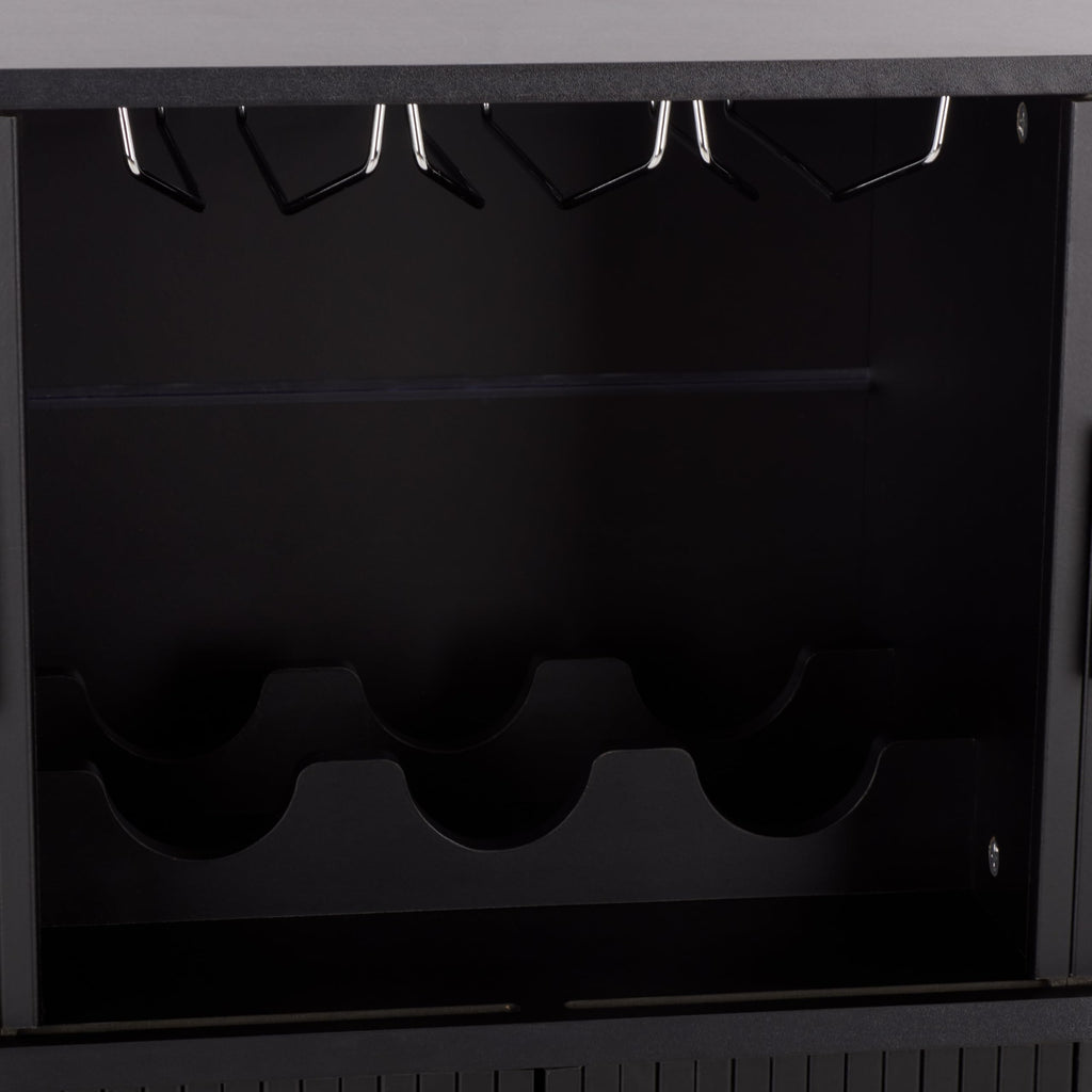 SAFAVIEH Furniture - Erdwing Bar Cabinet - Black - Tambour Door Wine & Liquor Storage Cabinet with Glassware Rack - Ideal for Living Room, Home Bar, Dining Space (BCT3100B)