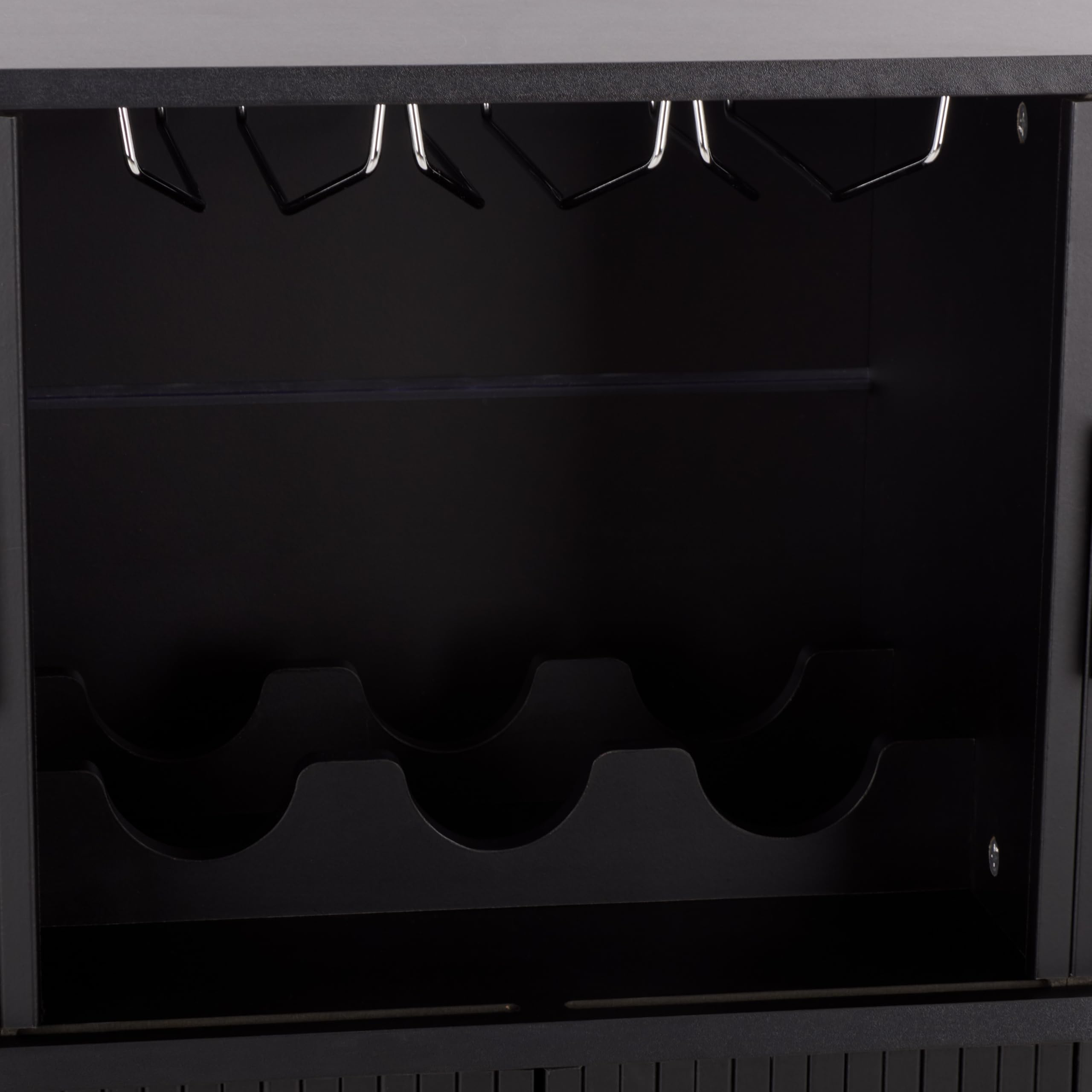 SAFAVIEH Furniture - Erdwing Bar Cabinet - Black - Tambour Door Wine & Liquor Storage Cabinet with Glassware Rack - Ideal for Living Room, Home Bar, Dining Space (BCT3100B)