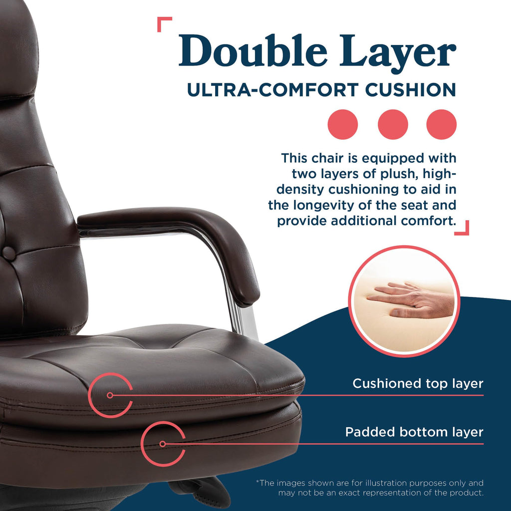 La-Z-Boy Sonata Executive Mid-Back Office Chair, Button-Tufted Seat and Back, Double-Layer Cushion, Padded Armrests, Ergonomic Computer DeskChair, Swivel Metal Base, Bonded Leather, Dark Brown/Chrome