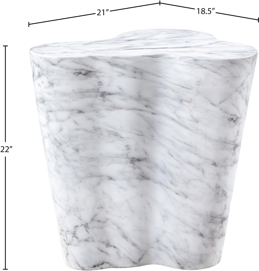 Meridian Furniture 99033White-ET Monza Collection Art Deco Marble Finish Indoor/Outdoor Concrete End Table, 21" W x 18.5" D x 22" H, White