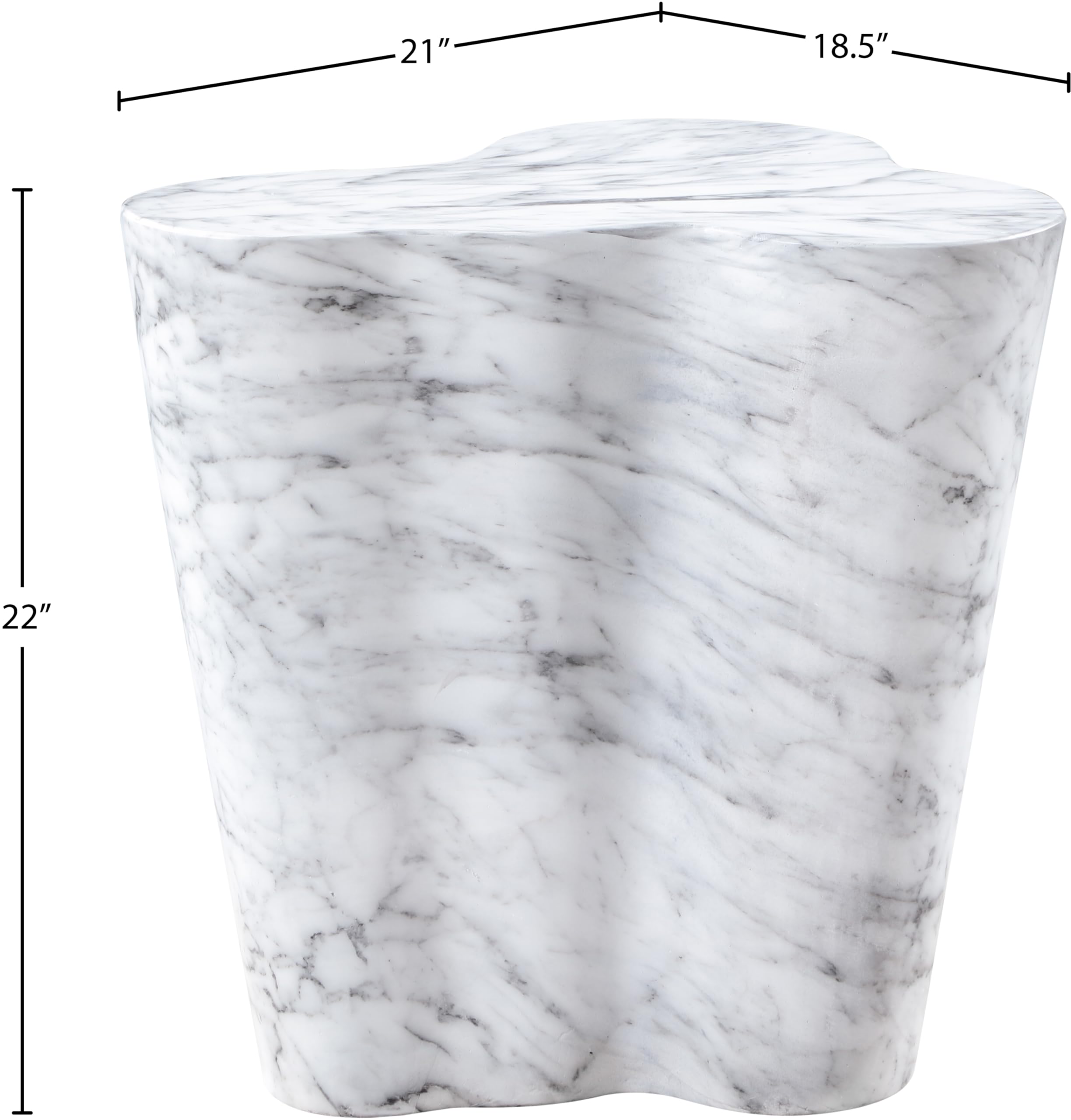 Meridian Furniture 99033White-ET Monza Collection Art Deco Marble Finish Indoor/Outdoor Concrete End Table, 21" W x 18.5" D x 22" H, White