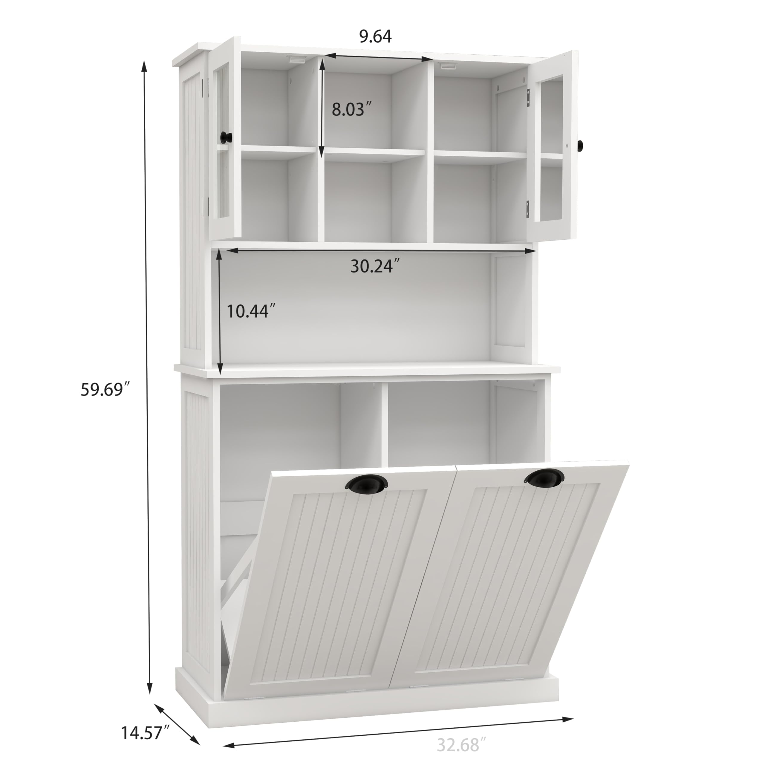 cattino 56.69" Tall Bathroom Laundry Cabinet with 2 Tilt-Out Baskets & 2 Adjustable Shelves - 2 Compartment Dirty Clothes Hamper Storage Organizer, 150 lbs Capacity - White