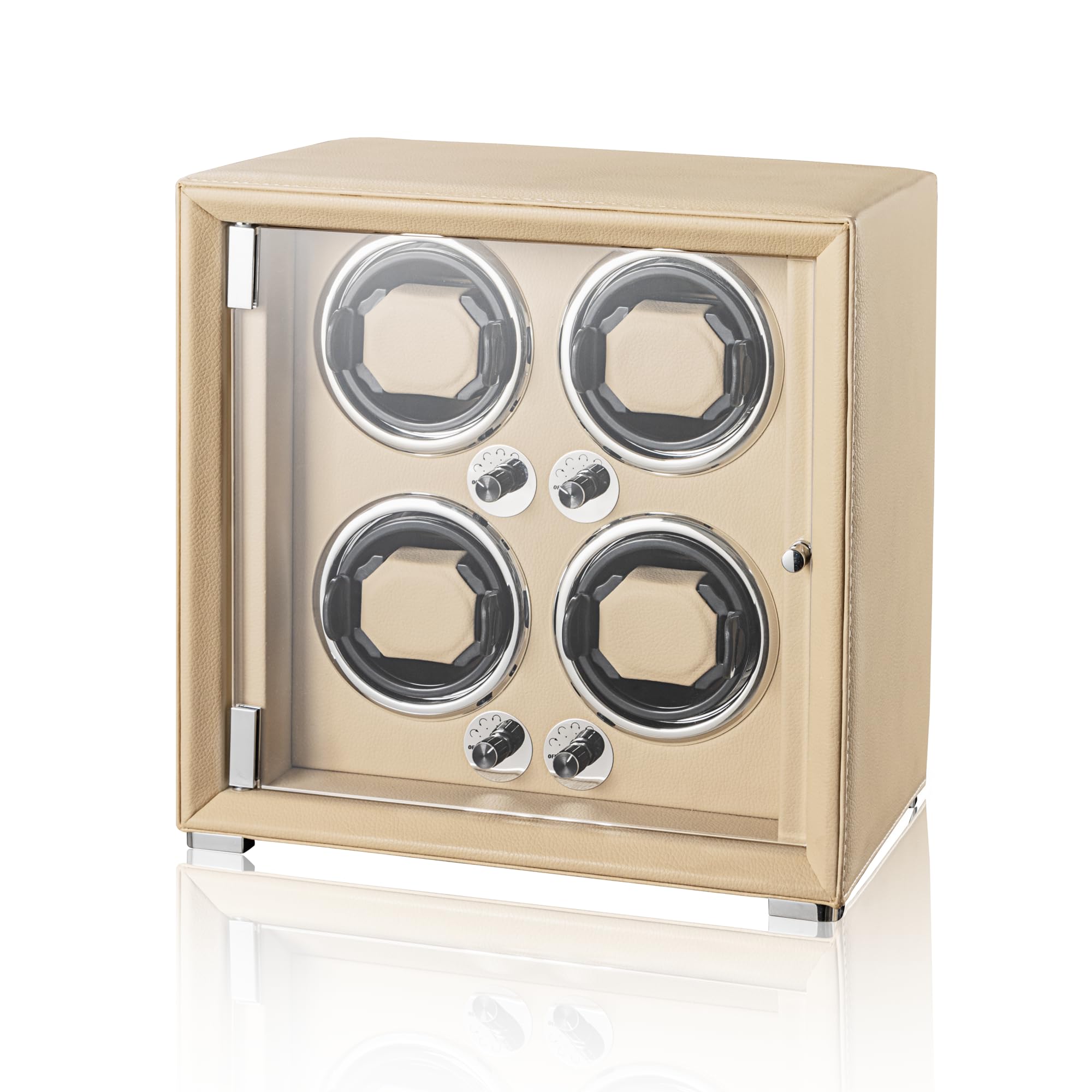 KOHUDIS Watch Winder for 2/4/6/9 Automatic Watches, high-end Leather Making, Super Quiet Mabuchi Motor, Two Power Modes, Built-in led Lights (Apricot, 4 Slots)