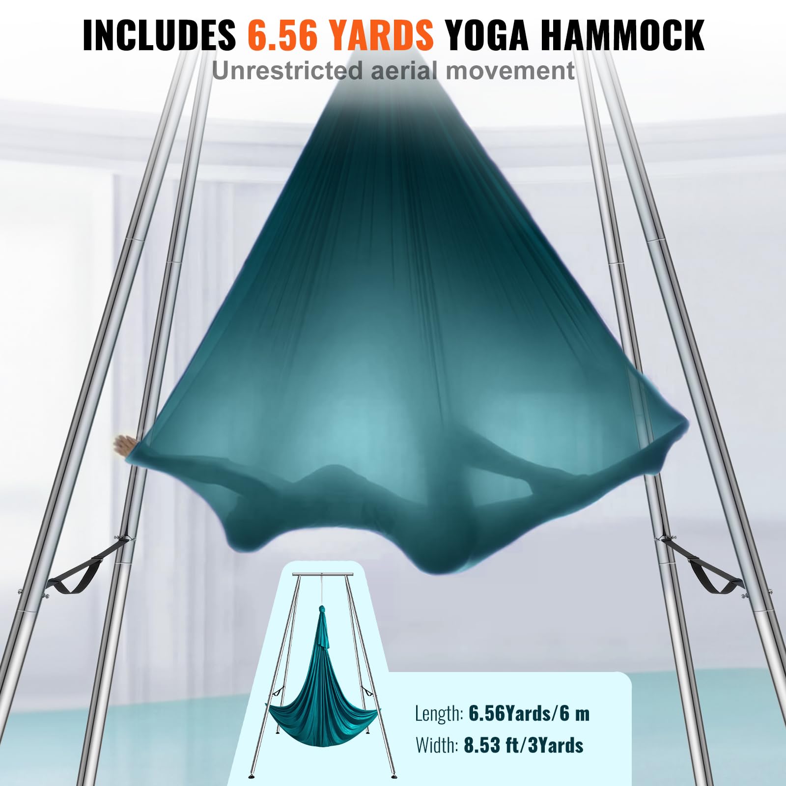 VEVOR Yoga Swing Stand & Hammock, 9.67 ft Tall, Professional Aerial Yoga Setup with 6.6 Yards Swing, Supports Up to 551.15 lbs, Ideal for Both Indoor and Outdoor Use, Green