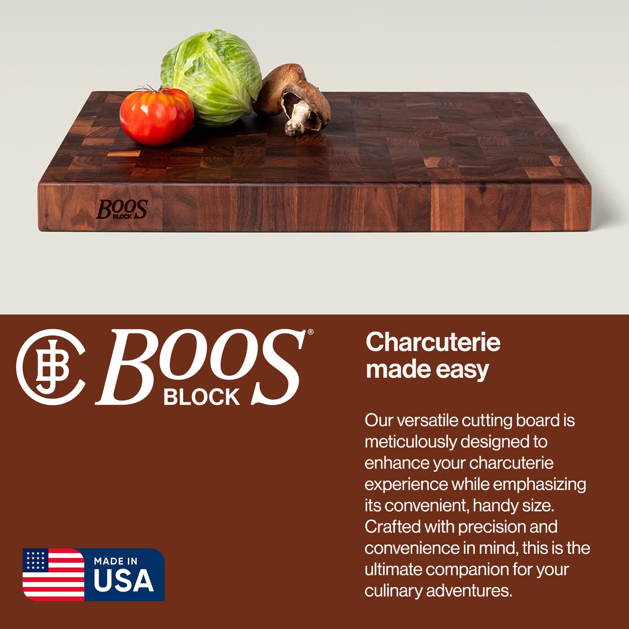 John Boos CCB Series Rectangular Wooden Walnut Cutting Board 18”x12” – 1.75” Thick, 12-lb Reversible Butcher Block with End-Grain & Finger Grips – Made in the USA