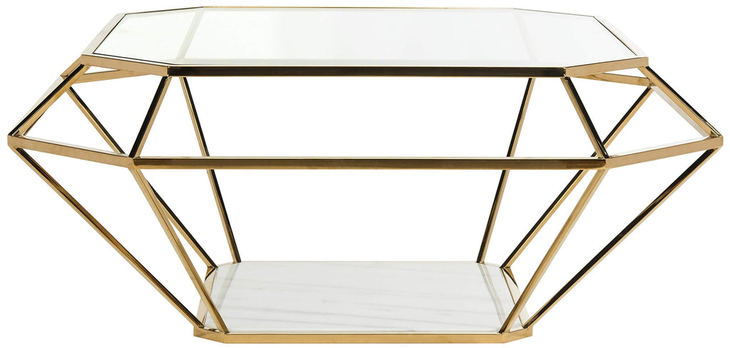 SAFAVIEH Couture Home Collection Abena Gold and White Marble Geometric Coffee Table