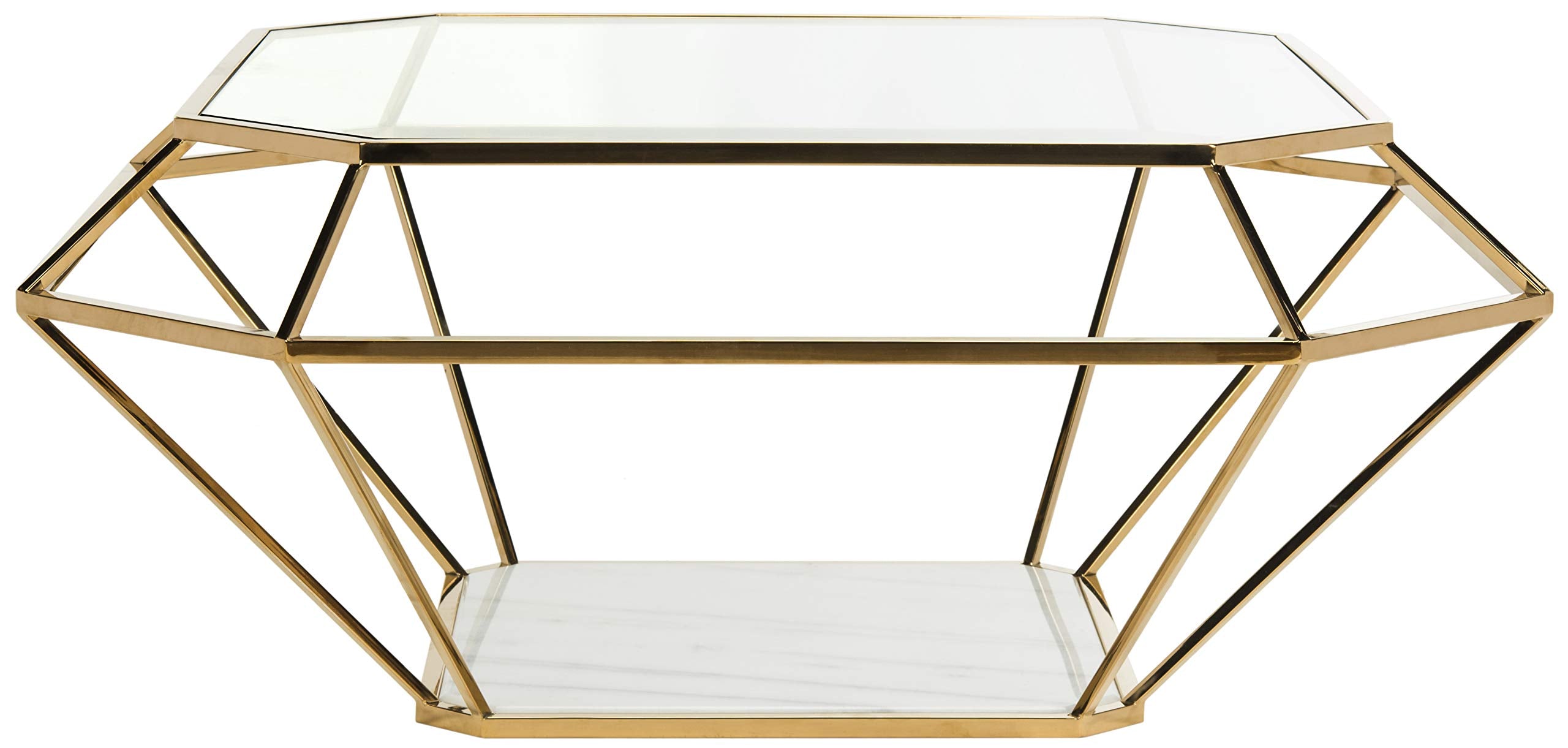SAFAVIEH Couture Home Collection Abena Gold and White Marble Geometric Coffee Table