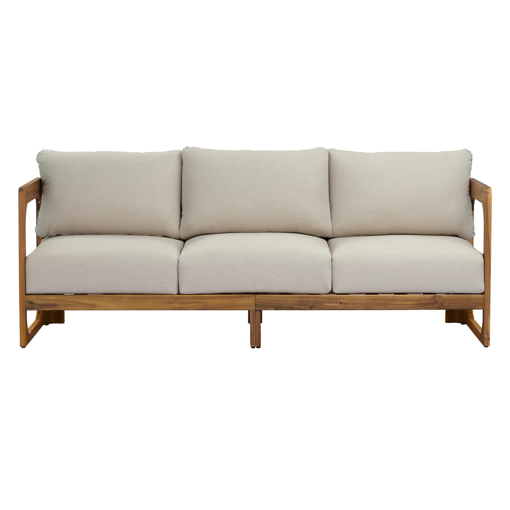 Christopher Knight Home Daria Acacia Wood Outdoor 3 Seater Sofa Set with Cushion, Solid Wood Patio Sofa with Removable Cushion, Comfy Lounge Sofa for Patio Furniture Set, Teak+Beige