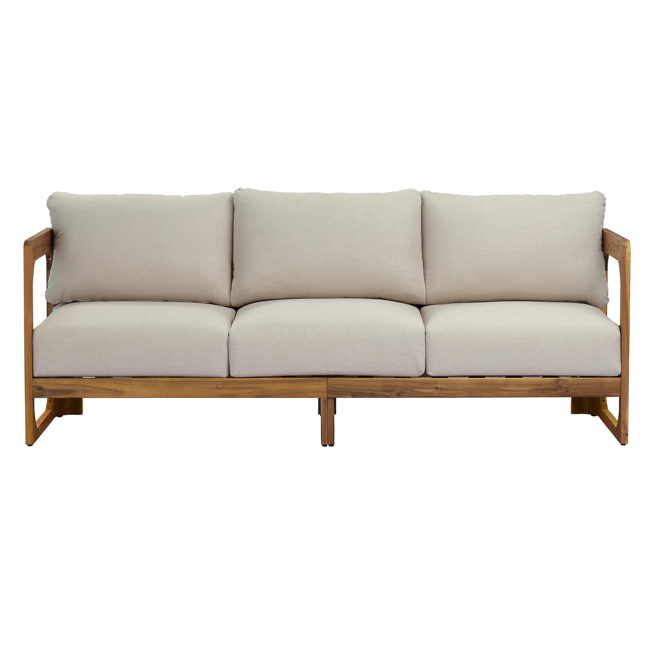 Christopher Knight Home Daria Acacia Wood Outdoor 3 Seater Sofa Set with Cushion, Solid Wood Patio Sofa with Removable Cushion, Comfy Lounge Sofa for Patio Furniture Set, Teak+Beige