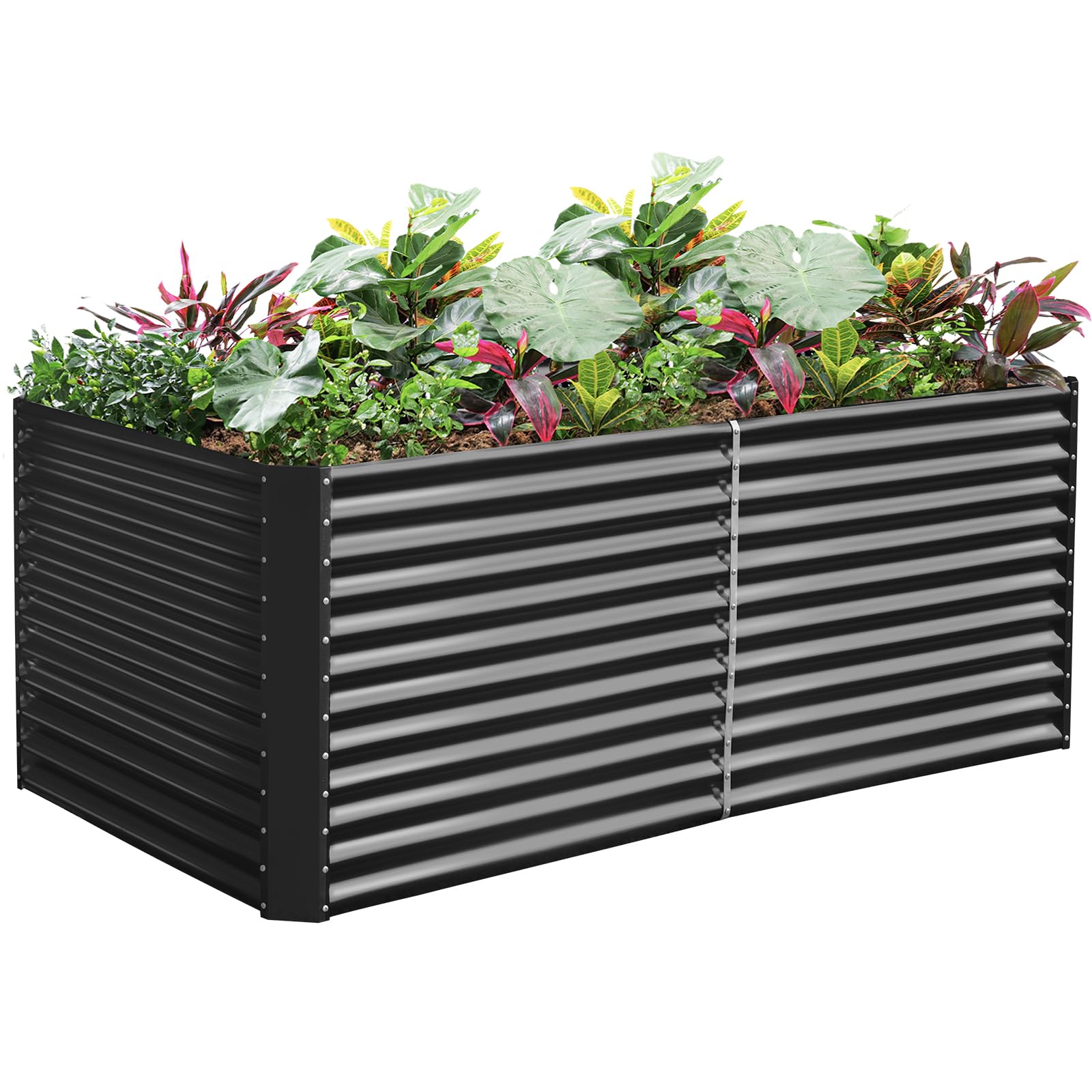 Land Guard 8x4x3ft Rectangular Galvanized Raised Garden Beds, Large-Capacity Metal Planter Box Outdoor, Durable Deep Raised Garden Bed 3ft Tall, Raised Beds for Gardening Vegetables, Modern Gray