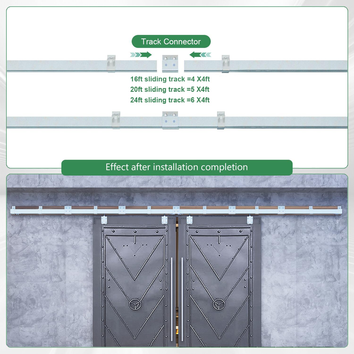 DIYHD 16FT Raw Material Exterior Box Track Double Sliding Barn Door Hardware,Heavy Duty Wall Mount Box Track Kit for Outdoor Use,MAX Load 300lbs,Kit to Hang 2 Doors(Fit 48" X 2 Door)
