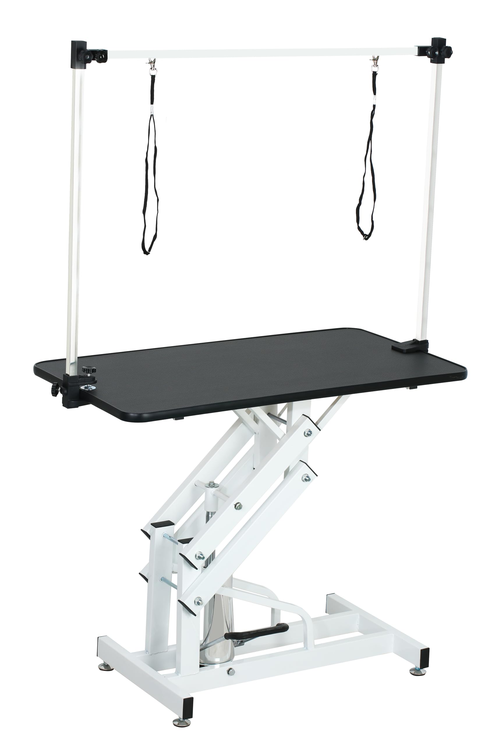 GDFStudio 42.5" Hydraulic Dog Grooming Table with Adjustable Arm & Noose, Heavy Duty Z-Lift Pet Grooming Table for Dogs at Home, Height Adjustable 21" to 36", 330LBS Capacity, White+Black