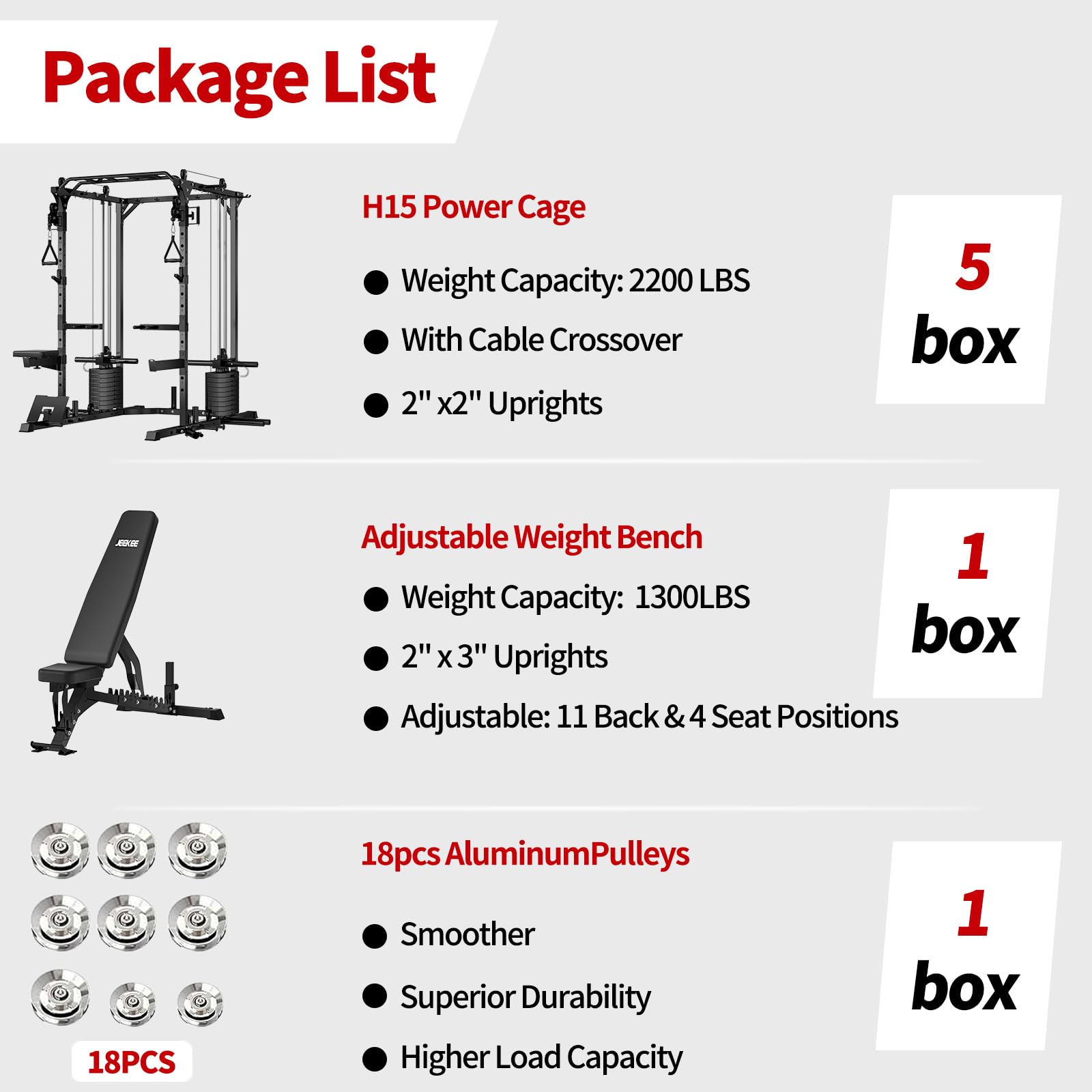 JEEKEE Power Cage with Cable Crossover System, 2200LB Heavy Duty Power Rack with Dual Pulley, 180LB Weight Stack, LAT Pulldown, 20+ Attachments for Home Gym,Black