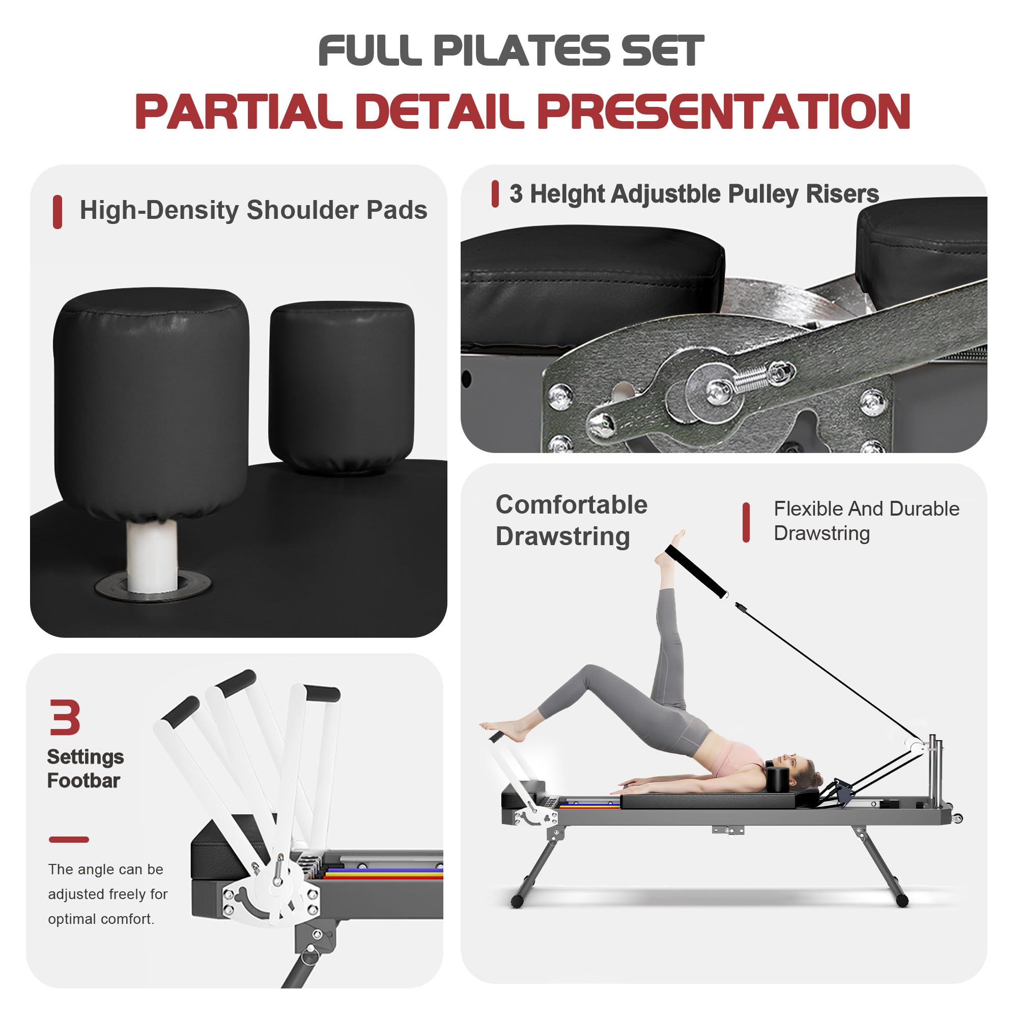 Casaphoria 78'' Pilates Reformer, Foldable Pilates Machine for Home with Dual Resistance and Adjustable Height, Home Pilates Equipment for Beginners to Advanced, Supports Up to 330 lbs(Black)