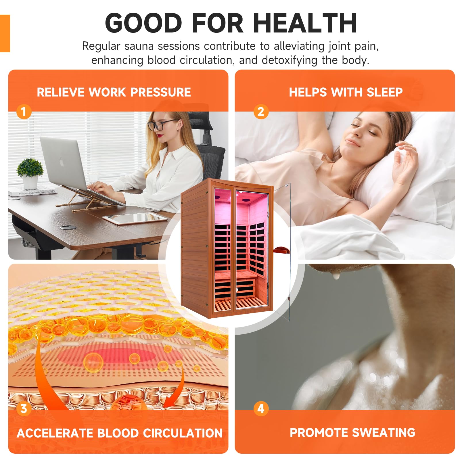 OUTEXER Far Infrared Sauna Home Sauna Spa Room for 1-2 Person Low-EMF Canadian Hemlock Wood 1550W Indoor Saunas with 7 Color Light 39.3 * 35.4 * 74.8Inch