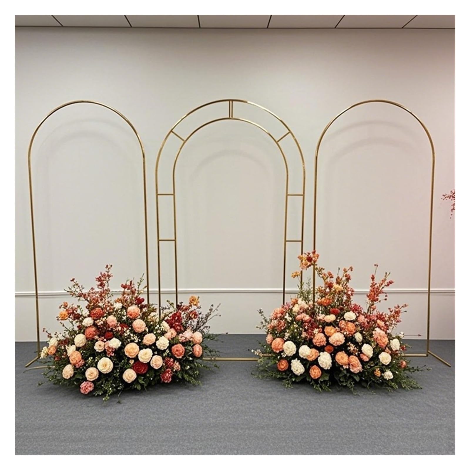 1/3 PCSGold-Plated Shiny Arch Screen Geometric Wedding Arch Frame Party Stage Decoration Backdrop Shelf(W 1M x H 2M 1PCS)