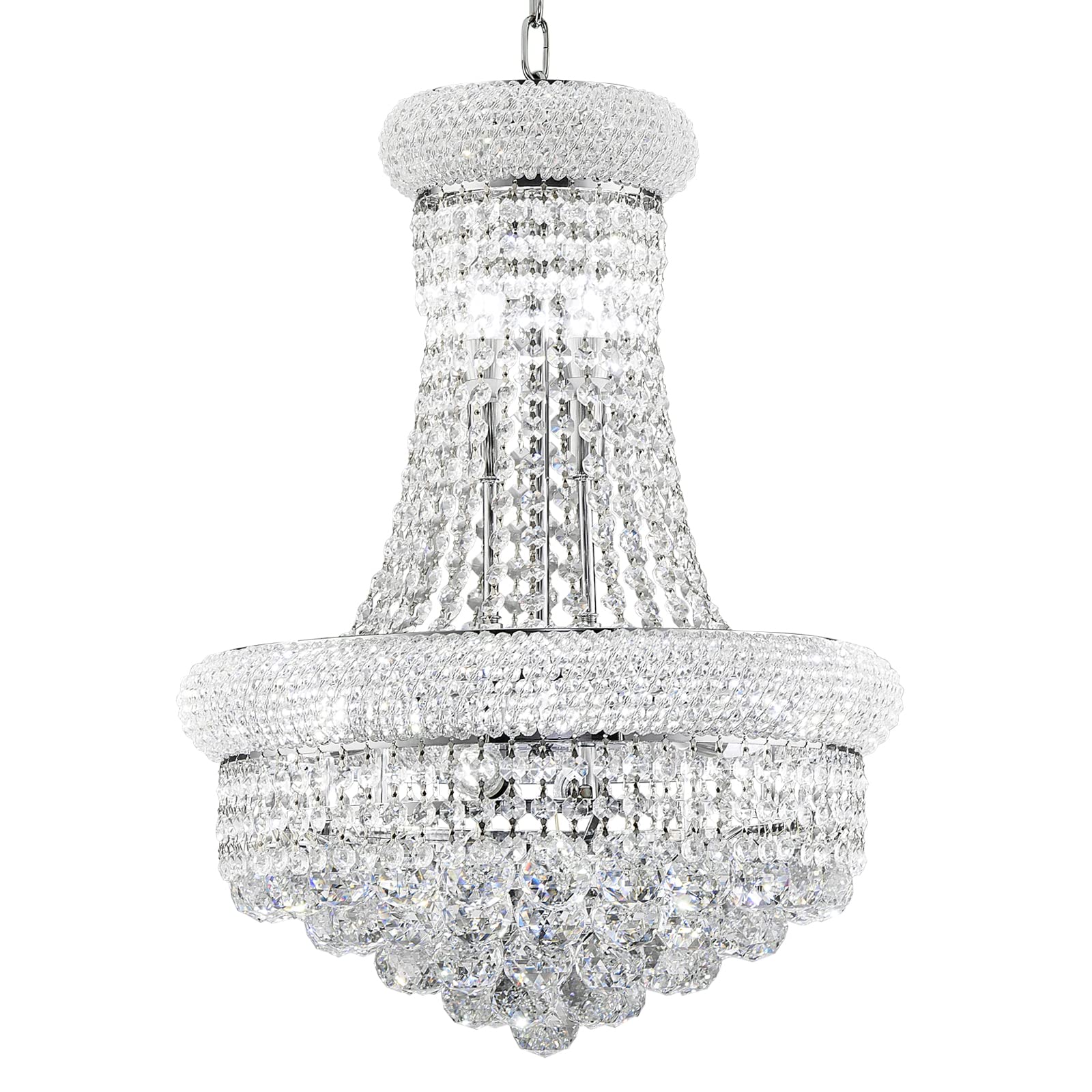 chandiry 10 Lights Chrome Finish Empire Crystal Chandelier Lighting for Dining Room Living Room Foyer Hallway Bedroom Entryway (Dia 18'')