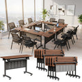 Usosidam 47.2" Folding Conference Tables, Modular Conference Room Table with Silent Lockable Wheels, Flip Top Training Table,for Office Classroom Seminar, for 6-12 Person, Walnut 2, 8 Pack