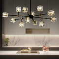 LIXDRASK 12-Light Black Crystal Chandelier Modern Sputnik Chandeliers for Dining Room Adjustable Height Sputnik Ceiling Light Fixture for Living Room Kitchen Island Bedroom