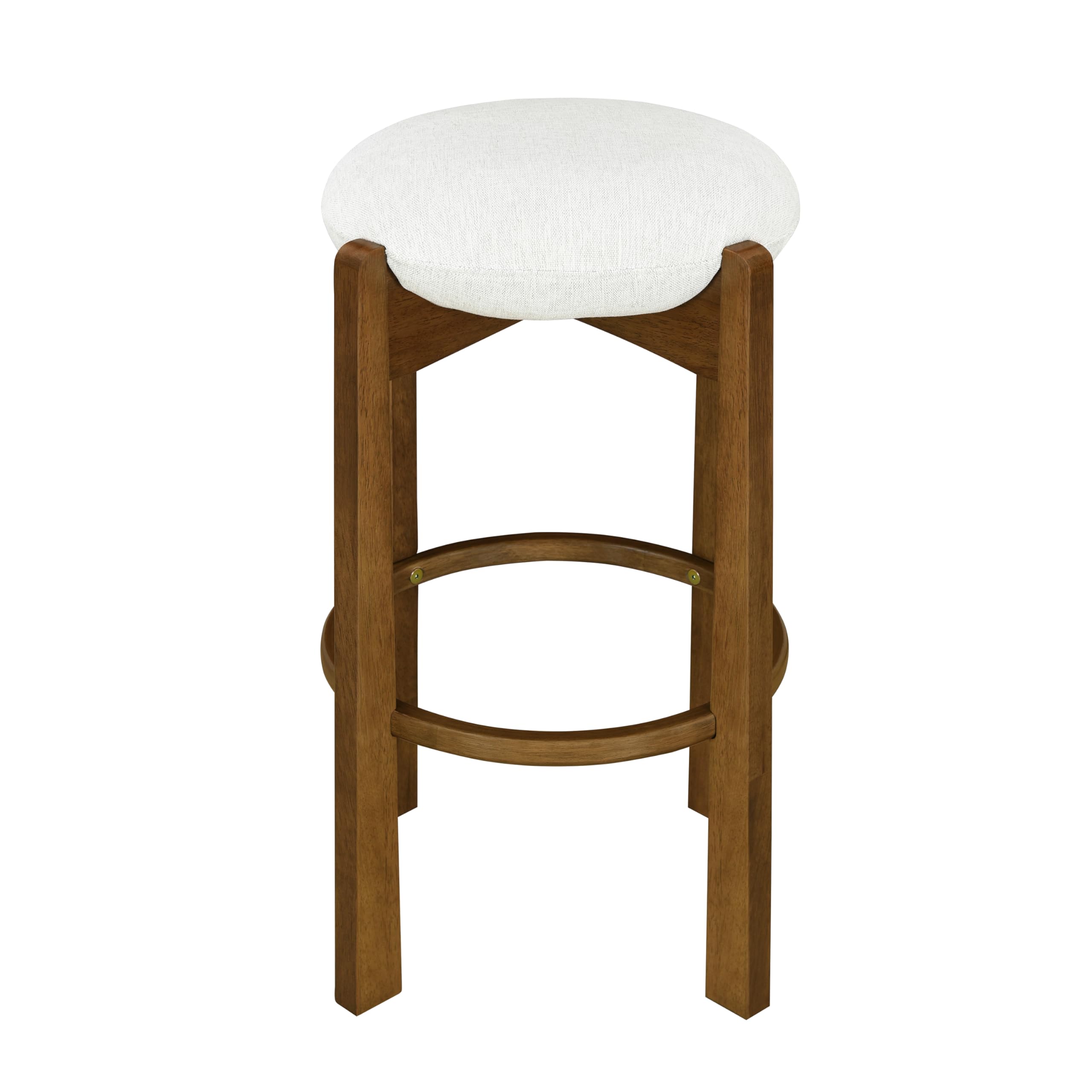 Christopher Knight Home Lilac Modern Counter Height Bar Stools Set of 2, Fabric Round Stool Chair for Kitchen Island, Wood Dining Room Chair, Upholstered Counter Stool with Footrest,Dark Walnut+Ivory