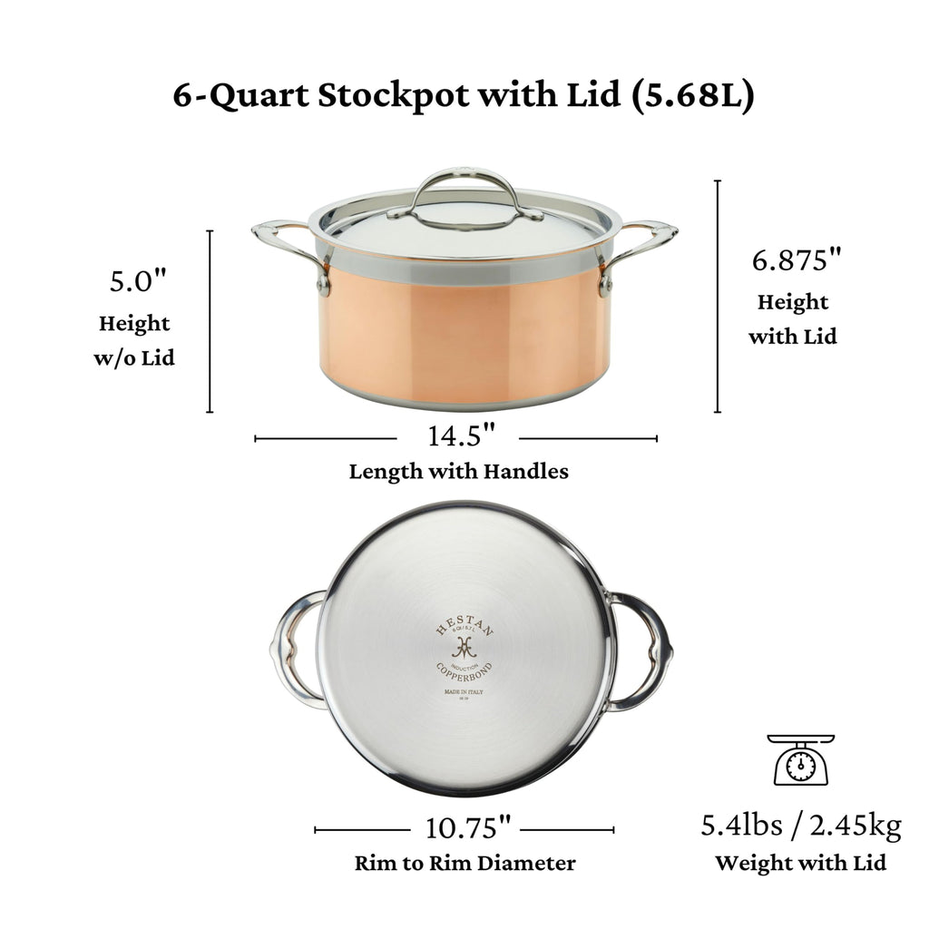 Hestan - CopperBond Collection - 100% Pure Copper Stock Pot, Induction Cooktop Compatible, 6 Quart