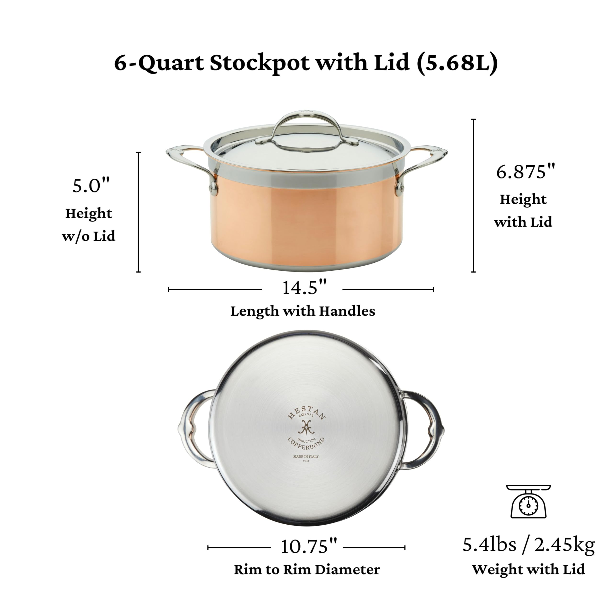 Hestan - CopperBond Collection - 100% Pure Copper Stock Pot, Induction Cooktop Compatible, 6 Quart