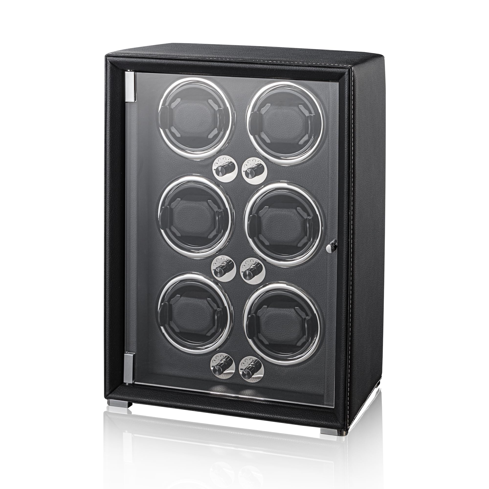 KOHUDIS Watch Winder for 2/4/6/9 Automatic Watches, high-end Leather Making, Super Quiet Mabuchi Motor, Two Power Modes, Built-in led Lights (Black, 6 Slots)