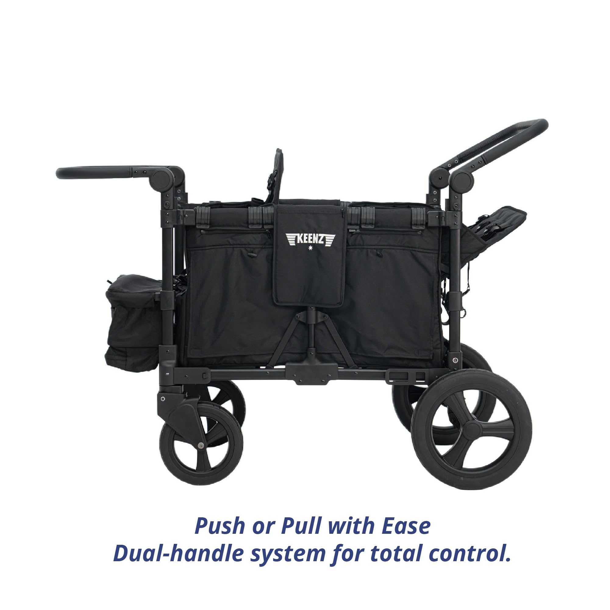 Keenz MOOV 2-Passenger All-Terrain Stroller Wagon with Reclining Seats, Cooler Bin, Push/Pull Handle, and Rubber Wheels – Foldable Wagon for Kids and Toddlers, Black