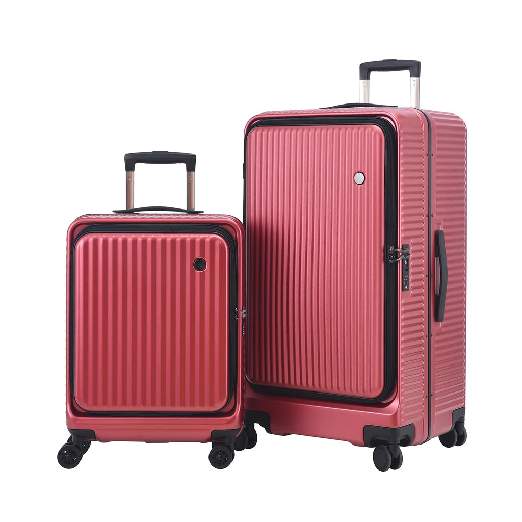 Kaleenie 2 pieces 20/29 Aluminum Frame Carry On and Checked Luggage Set with Side Opening, Lightweight Hardshell ABS+PC Trunk Suitcase with TSA Lock, 360° Universal Wheels & Adjustable Handle,Wine Red
