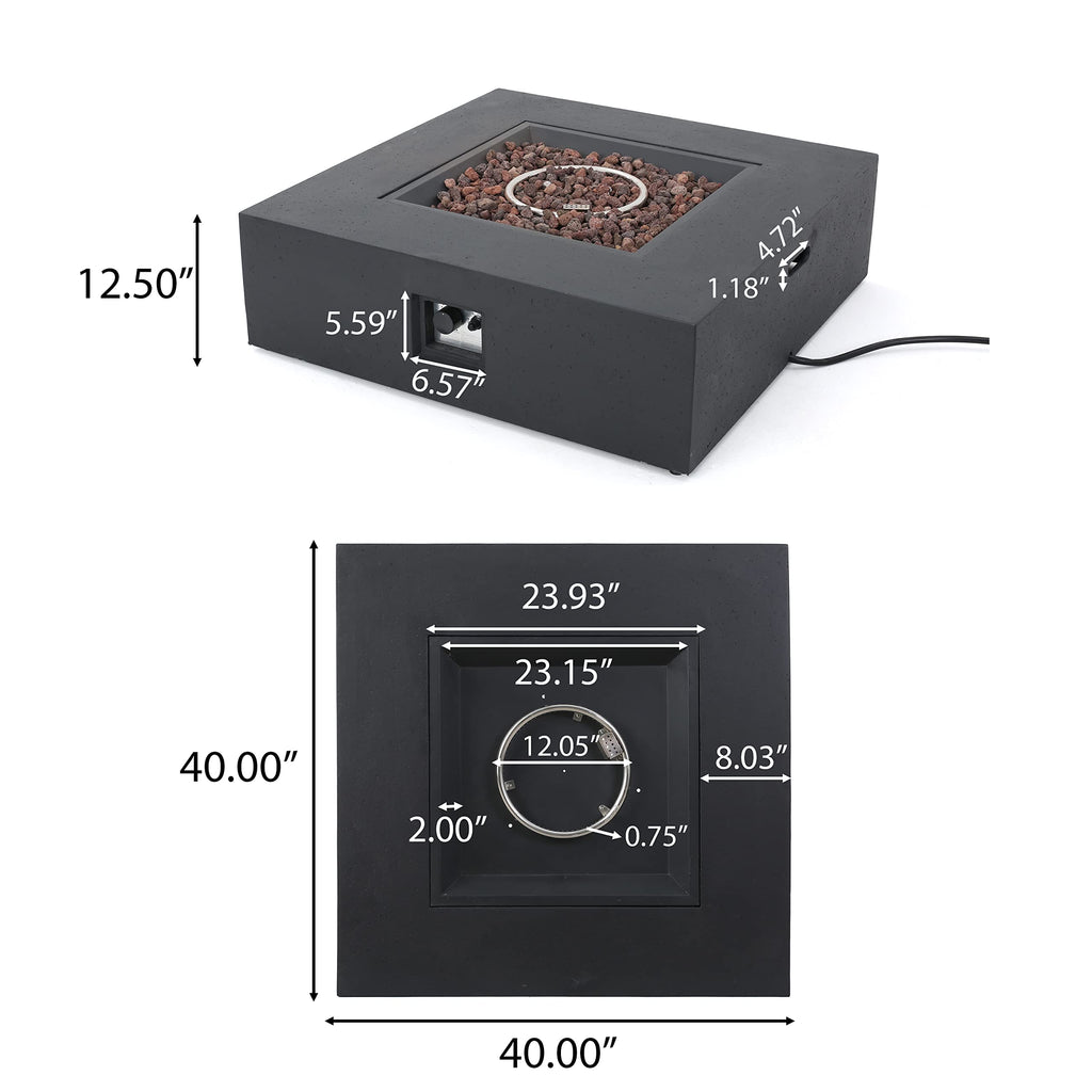 Christopher Knight Home Aidan Outdoor 50,000 BTU Square Fire Pit (No Tank Holder) - Lightweight Concrete - Dark Gray