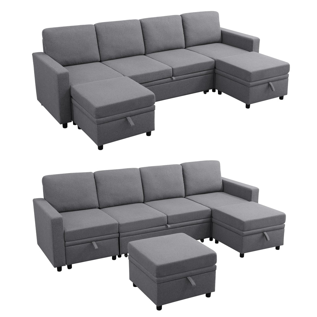 Trygoal 100 Inch Pull Out Couch, Convertible Sofa Bed for Living Room, Comfortable Sleeper Sofa with Pull Out Bed, Modern Sectional Couches with Ottoman Storage, Easy Assembly for Apartment, Dark Grey