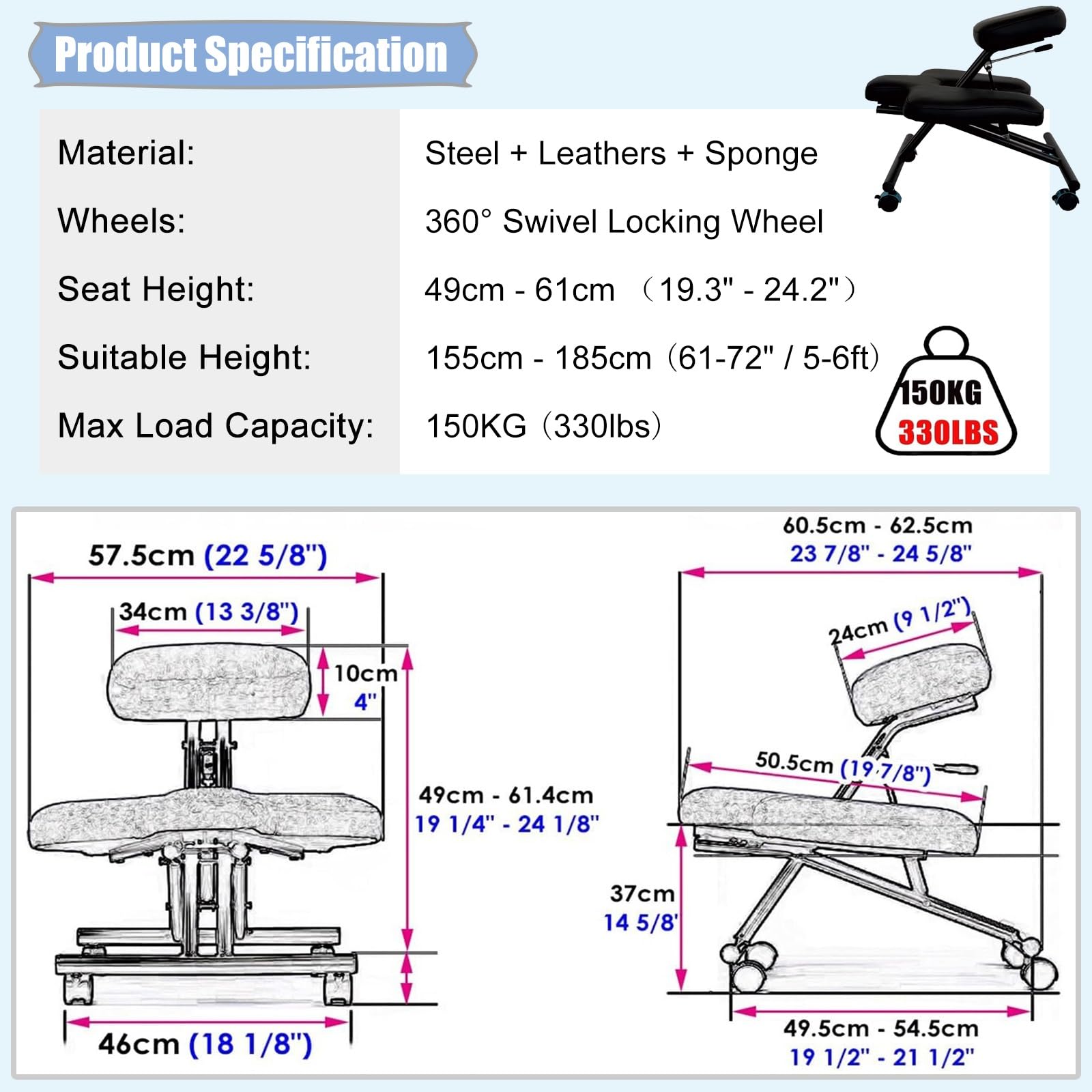 GenSDH Desk Kneeling Chairs Office Chair for Cross Legged Sitting with Wheels, Kneeling Chair to Improve Posture and Relieve Pain, Ergonomic Yoga Meditation,Black-One Size