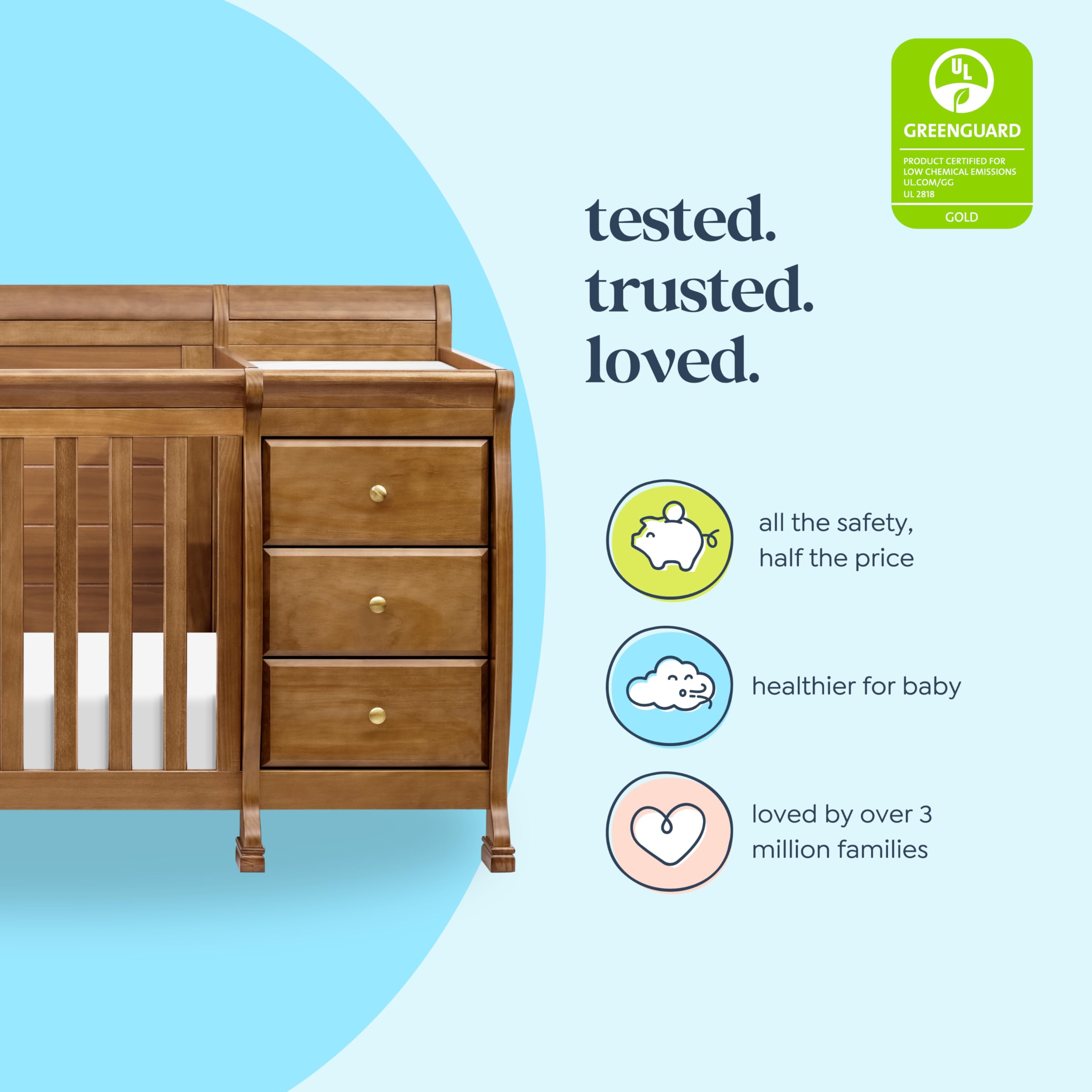 Davinci Kalani 4-in-1 Convertible Crib and Changer Combo in Chestnut