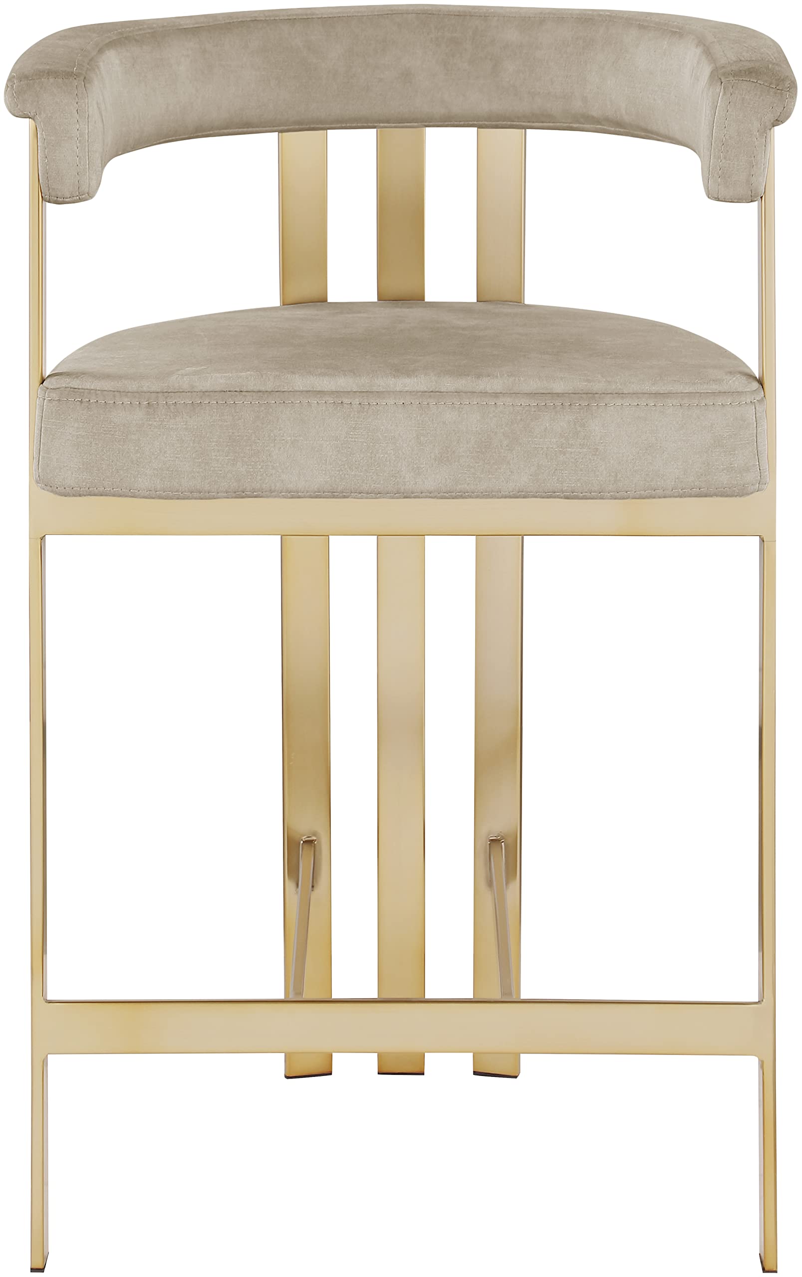 Meridian Furniture 596Stone-C Marcello Collection Modern | Contemporary Velvet Upholstered Counter Height Stool with Brushed Brass Iron Frame, 22.5" W x 20" D x 35.5" H, Stone, Set of 2